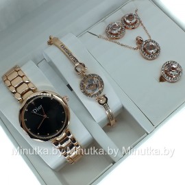 Комплект! Женские наручные часы Christian Dior, браслет, подвеска, серьги CWC207