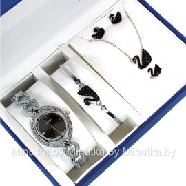 Комплект! Женские наручные часы Swarovski, браслет, подвеска, серьги CWC034
